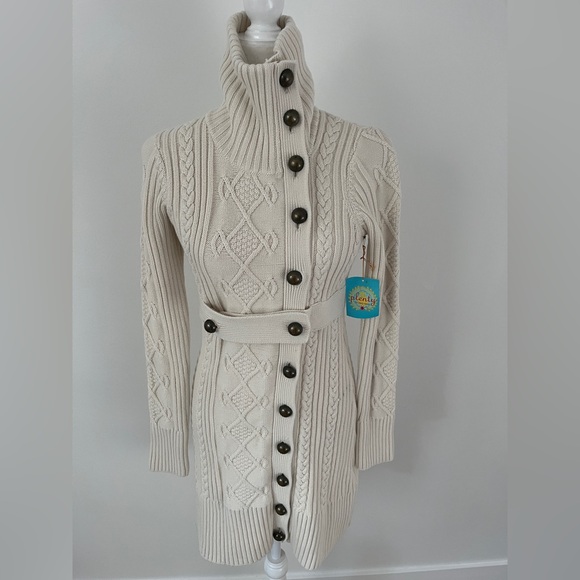 Plenty by Tracy Reese Sweaters - Plenty by Tracy Reese Ivory Cable Knit Sweater Button Front Belted Sz M NWT*X3